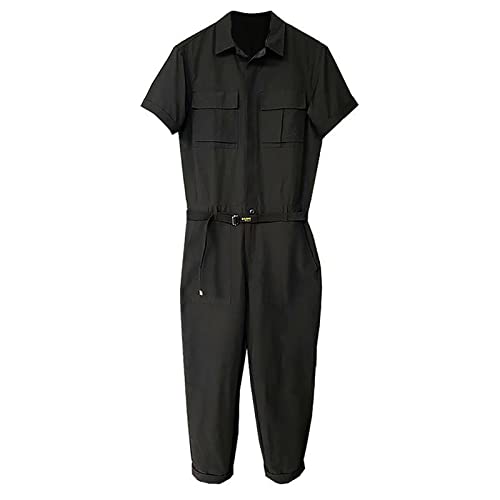 Caxndycing Herren Kurzarm Onesie Arbeitshose Overall Sommer Revers T-Shirt Lange Hosen Strampler mit Reißverschluss und Brusttasche Jogginganzug Verstellbarer Bund mit Kordelzug Sport Trainingsanzug von Caxndycing