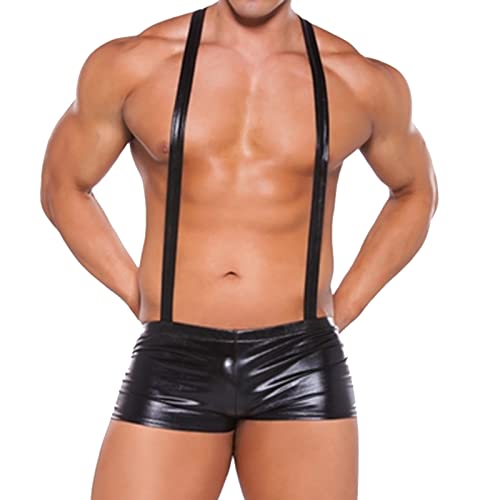 Caxndycing Herren Leder Overall Boxershorts Lack glänzend Optik Po offen Wetlook sexy Unterwäsche Reizwäsche Männer Clubwear Jockstraps Slips Tanga mit offenem Schritt Ouvert Shorts von Caxndycing