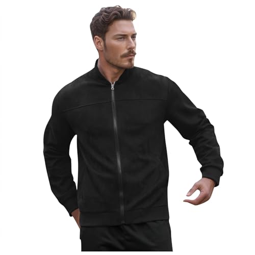 Caxndycing Herren Lederjacke Echtes Wildleder Bomberjacke Casual Varsity Vintage Bomberjacke Male Jacke aus Wildlederimitat Leichte Fliegerjacke Winterjacke mit Fell von Caxndycing