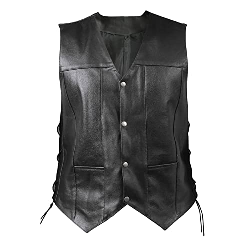 Caxndycing Herren Lederweste Weste Einfarbig Kutte Leder Biker Rocker Motorrad Clubweste mit Taschen Bikerweste Retro Streetwear Motorradweste Lederweste Kutte in Schwarz Mit Knopfleiste von Caxndycing