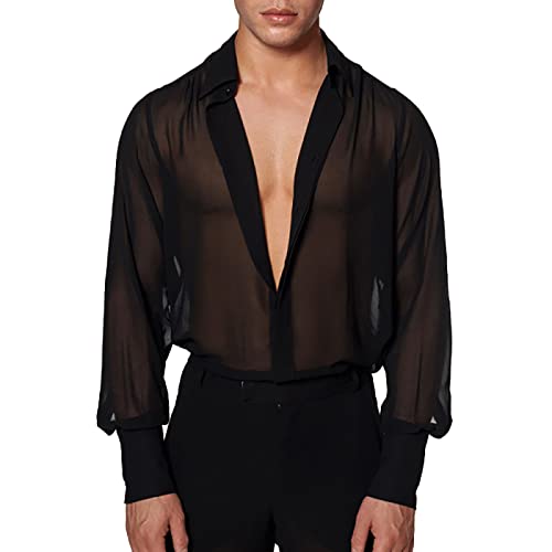 Caxndycing Herren Mesh Shirt Männer Transparent Shirts Langarm Hemd Durchsichtig Clubwear Langarmshirt Transparent Netzhemd Mesh Top Netz Shirt Hemd Unterwäsche Unterhemd Untershirt Netzhemd von Caxndycing