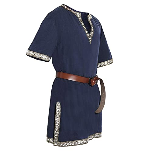 Caxndycing Herren Mittelalter Tunika Tunic LARP Knight Hemd Rock Robe Cosplay Kostüm Halloween Party Mittelalterliche Kostüm Wikinger Renaissance Stehkragen Hemd von Caxndycing