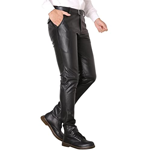 Caxndycing Herren Motorrad Lederhose Herren Freizeit Lederhose Hosen aus PU Leder Warme Trainingshose Matt Kunstleder Enganliegend Hose Winddicht und Wasserdicht Trachtenlederhose von Caxndycing