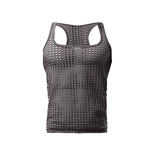 Caxndycing Herren Netz Tank Tops Muskel Transparent Shirts Netzhemd Rundkragen Netzshirt für Männer Ärmellos Clubwear Fitted Sleeveless Muscleshirt Erotische Unterwäsche von Caxndycing