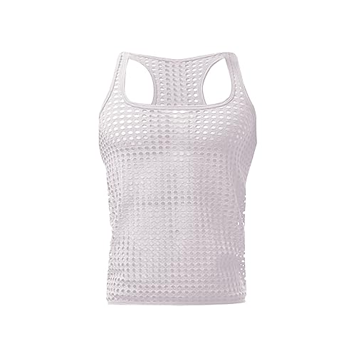 Caxndycing Herren Netz Tank Tops Muskel Transparent Shirts Netzhemd Rundkragen Netzshirt für Männer Ärmellos Clubwear Fitted Sleeveless Muscleshirt Erotische Unterwäsche von Caxndycing