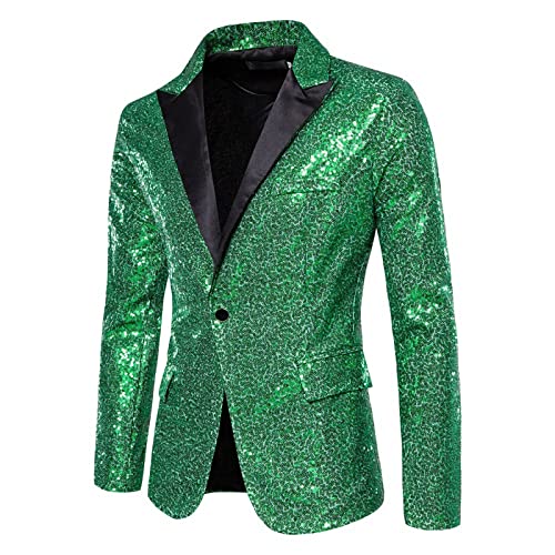 Caxndycing Herren Pailletten Sakko Glitzer Blazer Hochzeit Mantel Langarm Mantel Anzug Herrenjacke Performance-Kostüm für Hochzeit und Party Pailletten Glitter Anzug Jacke Slim Fit Karneval Kostüm von Caxndycing