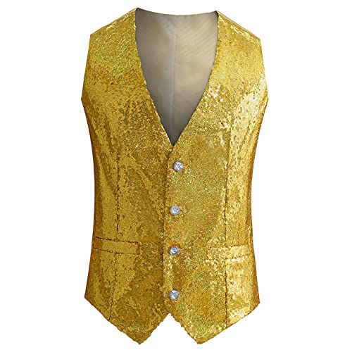 Caxndycing Herren Pailletten Weste Ärmellos Jacke Mantel Anzugweste Erwachsene Disco Tanz Silvester Fasching Karneval Kostüm von Caxndycing