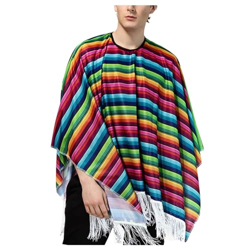 Caxndycing Herren Poncho Mexiko mit Fransen Mexikaner Poncho Mottoparty Karneval Kleidung Mexikaner Fasching Kostüm von Caxndycing