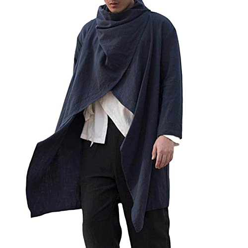 Caxndycing Herren Poncho Unregelmäßiger Lang Mantel Baumwolle Leinen Pullover Einfarbig Beiläufig Poncho Cape Mantel Herbst Leinen Mantel Lang Casual Streetwear für Männer Leinen Poncho aus Baumwolle von Caxndycing