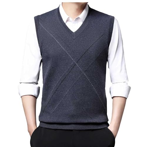 Caxndycing Herren Pullunder Weste Ärmellose Strickweste Strickjacke Ohne Ärmel V-Ausschnitt aus Wollmischung Winter Ärmellos Strickpullover für Männer Zopfstrick Strick Westen von Caxndycing