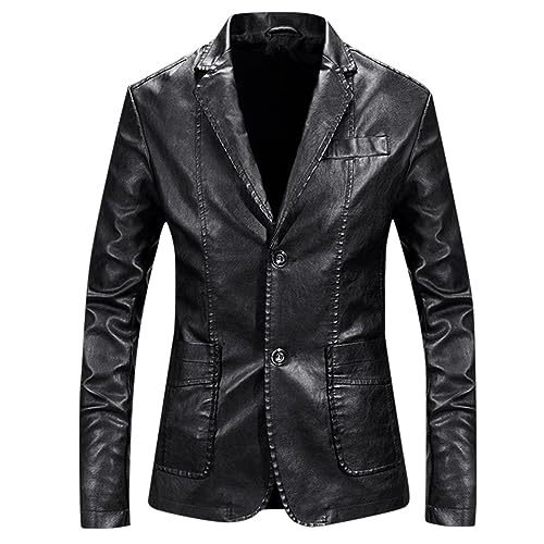 Caxndycing Herren Sakko Leder Jacke Blazer Modern Freizeit Jackett Anzugjacke Herrenmode Leder Business Anzug Männer Einfarbig Stilvolle Outwear Mantel Jacken-Blazer Vintage Streetwear von Caxndycing