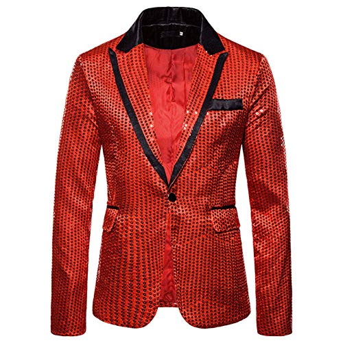 Caxndycing Herren Sakko Shiny Pailletten Anzug Sakko Glitzer Pailletten AnzugjackeKarneval Kostüm für Hochzeit Party Festlich Reverskragen Der MäNner HüBsche Jacken-Blazer FüR Nachtklub von Caxndycing