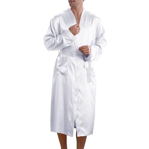 Caxndycing Herren Satin Bademantel Seiden Langarm Bademantel mit Gürtel Spa Kimono Nachtwäsche Lang Robe Strickjacke Leichter Bademantel Nachtwäsche Robe von Caxndycing
