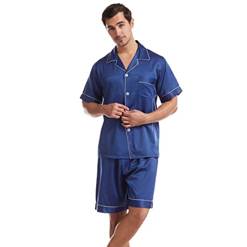 Caxndycing Herren Seide Schlafanzug Pyjama Kurz Herren Schlafanzug kurz Satin Jungen Herren Pyjama kurz V-Ausschnitt Schlafanzug Zweiteiliger Sommer Loungewear Kurzarm Pyjama Set mit Shorts von Caxndycing