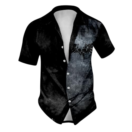 Caxndycing Herren Sommerhemd Retro Rose Blume Totenkopf Bedruckte Bluse Revers Button-Down Kurzarm T-Shirts Gothic Skelett Hemd Urlaubsparty Strandhemden Vintage Hawaiihemd Lustig Party Outfit von Caxndycing