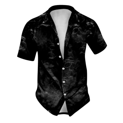 Caxndycing Herren Sommerhemd Retro Rose Blume Totenkopf Bedruckte Bluse Revers Button-Down Kurzarm T-Shirts Gothic Skelett Hemd Urlaubsparty Strandhemden Vintage Hawaiihemd Lustig Party Outfit von Caxndycing