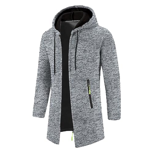 Caxndycing Herren Strickjacke Lang Cardigan mit Kapuzen und Reißverschluss Wintermantel Fleecejacke Männer Winterjacke Warm Wollmantel Tailliert Winterparka Windbreaker Arbeit Jacke von Caxndycing