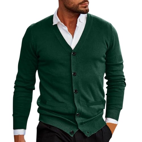 Caxndycing Herren Strickjacke V Ausschnitt Strick Langarm Slim Fit Lässig Gestrickter Strickmantel mit Taschen Winter Warm Elegant Modisch Cardigan Feinstrick Outdoor Winterpullover von Caxndycing