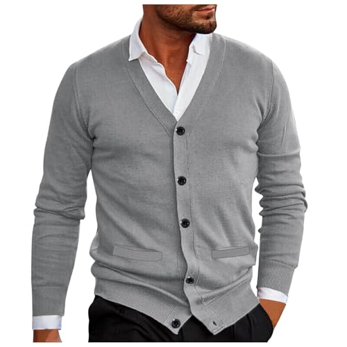 Caxndycing Herren Strickjacke V Ausschnitt Strick Langarm Slim Fit Lässig Gestrickter Strickmantel mit Taschen Winter Warm Elegant Modisch Cardigan Feinstrick Outdoor Winterpullover von Caxndycing