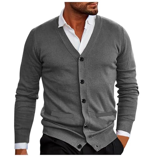 Caxndycing Herren Strickjacke V Ausschnitt Strick Langarm Slim Fit Lässig Gestrickter Strickmantel mit Taschen Winter Warm Elegant Modisch Cardigan Feinstrick Outdoor Winterpullover von Caxndycing
