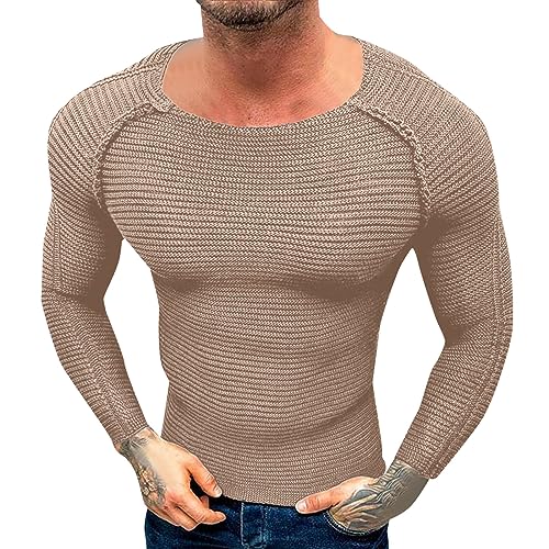Caxndycing Herren Strickpullover Baumwolle Gerippt Stoffe Pullover Schmale Passform Thermo Langarmshirt Herbst Winter Langarm Sweater Strickstruktur Superweichem Stoff Sweatshirt von Caxndycing