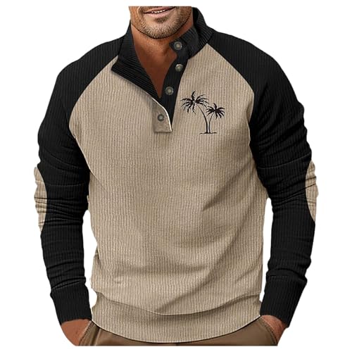 Caxndycing Herren Sweatshirt Outdoor Bedruckt Pullover Stehkragen Button Patchwork Classic Coat Sweater Herbst Winter Casual Pulli Langarm Tops Oversized Streetwear für Männer von Caxndycing