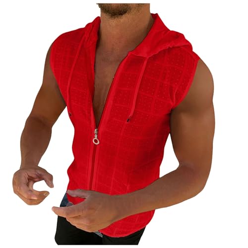 Caxndycing Herren Tank Tops Ärmellose Hoodie Sommer Bodybuilding Fitness Muskelshirt Sportweste Ärmelloser Hoodie Muskelshirt mit Reißverschluss von Caxndycing