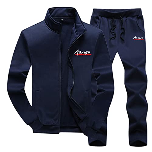 Caxndycing Herren Trainingsanzüge Sportanzug Cardigan Trainingsanzug Freizeit Winddichte Winter Warm Stehkragen Jack + Schnürhose Sweatsuits Zweiteiliger Freizeitanzug von Caxndycing