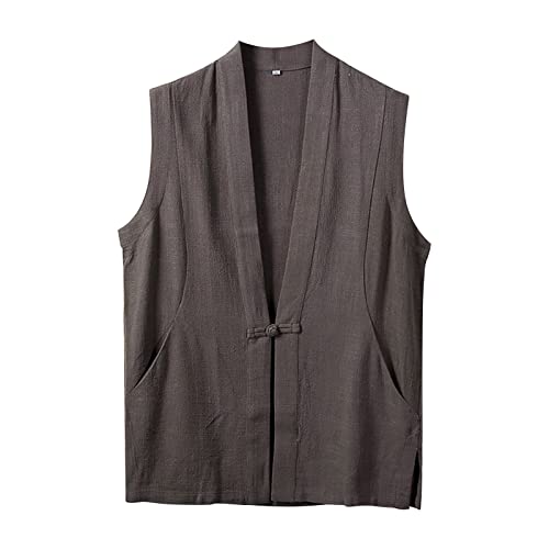 Caxndycing Herren Vest Leinenweste Herrenweste Weste Top Cardigan Weste Leinen Weste Beiläufige Sommer-Männer Bluse Sommer Retro Leinenanzug Casual Jacke Banquet Weste von Caxndycing