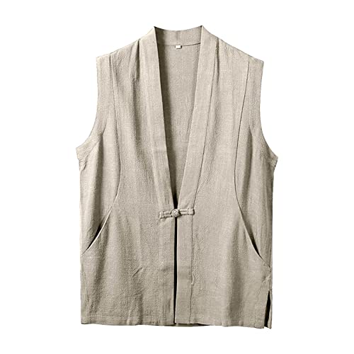 Caxndycing Herren Vest Leinenweste Herrenweste Weste Top Cardigan Weste Leinen Weste Beiläufige Sommer-Männer Bluse Sommer Retro Leinenanzug Casual Jacke Banquet Weste von Caxndycing