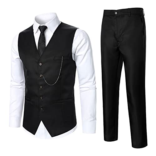 Caxndycing Herren Waistcoat Nos Shape Anzugweste Set V-Ausschnitt Freizeit Gilet Herrenweste + Pants Anzug Bräutigam Trauzeugen Hochzeit Bankett Slim Fit Business Weste Hosen Party Wear von Caxndycing