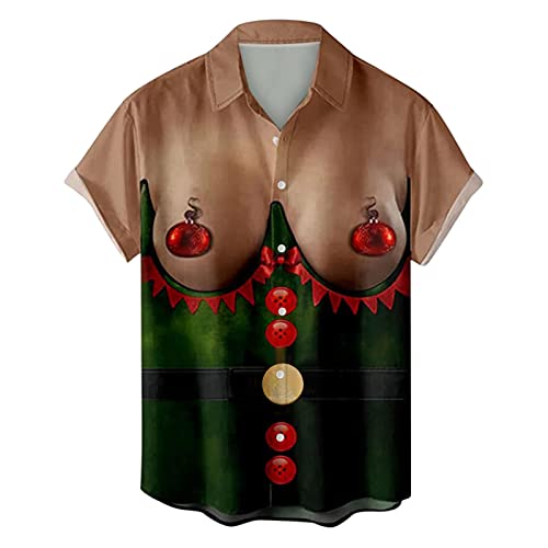 Caxndycing Herren Weihnachtlichem Drucken Hemd Hawaiihemd Kurzarm Punk Modisches Grafik Lustige Funky Hemden Hässlicher Weihnachtspullover Weihnachten Santa Heiligabend von Caxndycing