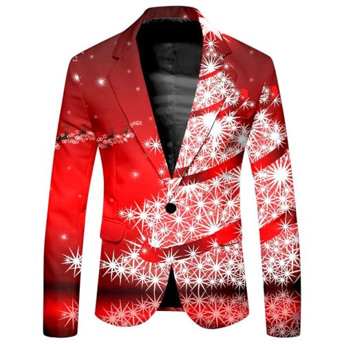 Caxndycing Herren Weihnachtsanzug Weihnachten Xmas Druck Lustig Anzug Weihnachtliche Kristallkugel Druckmuster Weihnachten Bedruckt Blazer Karneval Männer Tops von Caxndycing