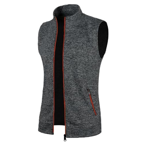 Caxndycing Herren Weste Fleece Fütterung Winter Frühling Strickjacke Standkragen Ultraleicht Outdoor Ärmellose Fleecejacke Gilets Tops Fleeceweste mit Taschen Reißverschluss von Caxndycing
