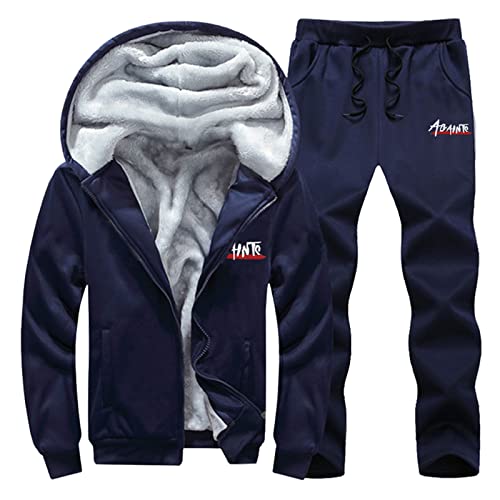 Caxndycing Herren Winter Gefüttert und Warm Jogginganzug Freizeitanzug Wintersport Zweiteiliger Kapuzenjacke mit Reißverschluss Oberteile Hose Herren Baumwolle Gefütterte Jogginganzug von Caxndycing