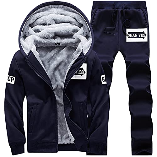 Caxndycing Herren Winter Gefüttert und Warm Jogginganzug Freizeitanzug Wintersport Zweiteiliger Kapuzenjacke mit Reißverschluss Oberteile Hose von Caxndycing