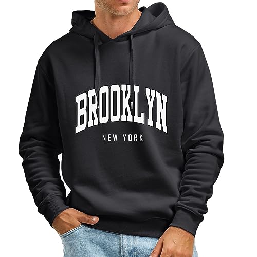 Caxndycing Hoodie Herren Pullover mit Kapuze Casual BROOKLYN Brief Print Sweatshirt Schwarzer Coole Streetwear Drip Klamotten Oversized Pulli Basic Pullover Vintage Hoodies für Männer von Caxndycing