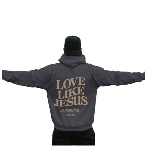 Caxndycing Hoodie Herren mit Backprint Love Like Jesus Kapuzenpullover Männer Sweatshirt Mode Hip Hop Sweatjacke Langarm Kapuzenpulli Y2K Warm Pullover Herbst Winter Jacke von Caxndycing