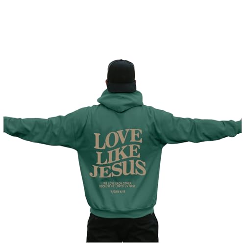 Caxndycing Hoodie Herren mit Backprint Love Like Jesus Kapuzenpullover Männer Sweatshirt Mode Hip Hop Sweatjacke Langarm Kapuzenpulli Y2K Warm Pullover Herbst Winter Jacke von Caxndycing