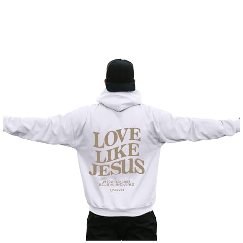 Caxndycing Hoodie Herren mit Backprint Love Like Jesus Kapuzenpullover Männer Sweatshirt Mode Hip Hop Sweatjacke Langarm Kapuzenpulli Y2K Warm Pullover Herbst Winter Jacke von Caxndycing