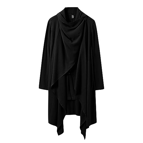 Caxndycing Jacke Herren Chinesische Lange Hemden Unregelmäßiges Long Cut Trenchcoat Leinen Hanfu Tang-Stil Mantel Kampfkunst Cardigan Traditionelle Schichten Robe für Kung Fu Tai Chi von Caxndycing
