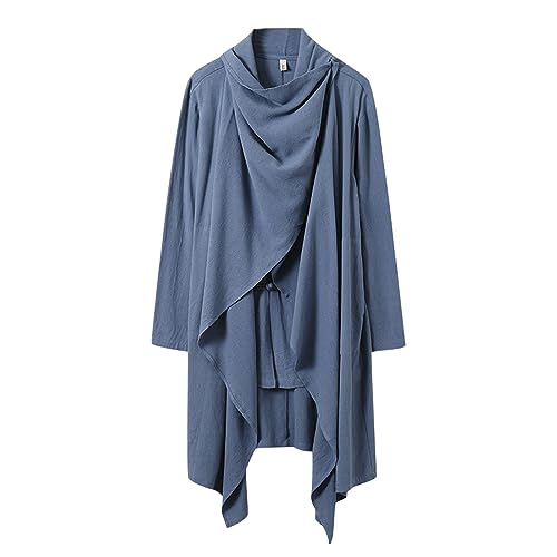 Caxndycing Jacke Herren Chinesische Lange Hemden Zwei Stück Baumwolle Leinen Shirts Unregelmäßiges Long Cut Trenchcoat Knoten Taste Hanfu Kampfkunst Cardigan Traditionelle Tang-Stil Mantel von Caxndycing