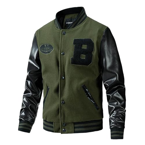 Caxndycing Jacke Herren Klassische Leder Patchwork Baseball Farbblock Freizeitjacke Letterman Varsity Bomberjacke Stickerei Windjacke mit Taschen Winddichte Lässige College Jacke Pilotenjacke Caxndycing Jacke Herren Klassische Leder Patchwork Baseball Farbblock Freizeitjacke Letterman Varsity Bomberjacke Stickerei Windjacke mit Taschen Winddichte Lässige College Jacke Pilotenjacke von Caxndycing