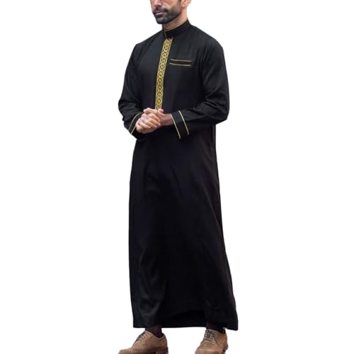 Caxndycing Jalabiya Herren Gewand Robe Crew Stehkragen Abaya Stickerei Thobe Baumwolle Universal Fit Gebetskleidung Für Männer Arabische Kleidung für Festliche Arabische Tunika von Caxndycing