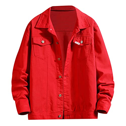 Caxndycing Jeansjacke Herren Basic Stretch Jeans Jacke mit Stehkragen Übergangsjacke Vintage Herrenjacke Herbst Übergangs Denim Bikerjacke Jacket Stehkragen Tasche Jeansjacke Vintage Streetwear von Caxndycing