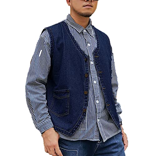 Caxndycing Jeansweste Herren Denim Biker Weste Kutte Herren Outdoor Weste Multi Taschen Anglerweste Jeansweste Multifunktionsweste Safari Weste mit Knopf Jeans Weste von Caxndycing