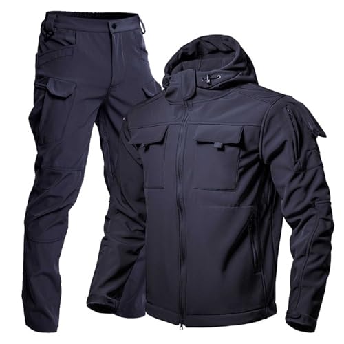 Caxndycing Jogging Anzug Set Herren Einfarbig Taktischer Anzug Militär Tarnanzug mit Milti Taschen Outdoor Schwitzanzug 2-Teilige Wanderjacke und Wanderhose Winddicht Regenanzug von Caxndycing