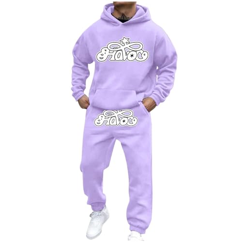 Caxndycing Jogginganzug Herren Lang Trainingsanzug Zweiteiler Casual 2 Teiler Sportanzug Kapuzenpullover und Hose Sets Stretch Klamotten Atmungsaktive Freizeitanzug Tracksuit von Caxndycing
