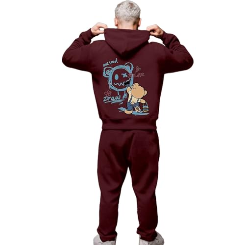 Caxndycing Jogginganzug Herren mit Backprint Lang Trainingsanzug Sportanzug Oversized Activewear Zweiteiler Outfit Streetwear 2-Teilig Sweatshirt und Jogginghose Casual Jogging Anzug von Caxndycing
