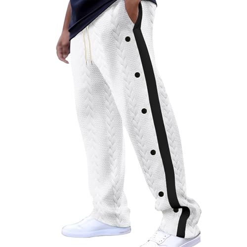 Caxndycing Jogginghose Herren Lang Patchwork Reha Hose mit Seitlichen Druckknöpfen Baumwolle Stretch Sweathose Seitlich Zu Öffnen Weites Bein Baggy Sweatpants Jacquard Cargohose von Caxndycing